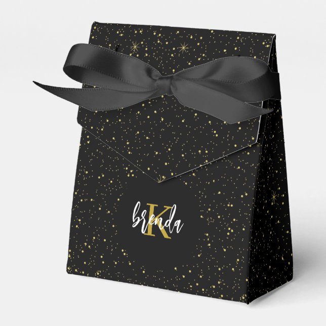 Elegant Gold glitter and sparkles on black Favor Box (Front Side)