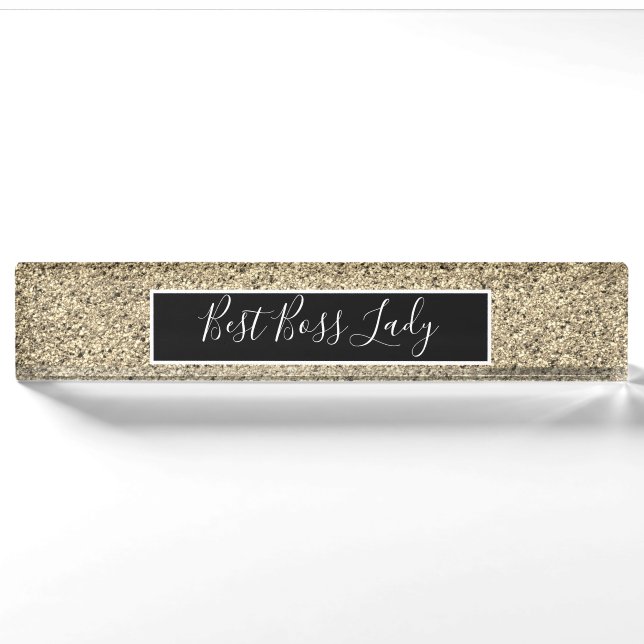 Elegant Gold Glitter Best Boss Lady Nameplate (Front)
