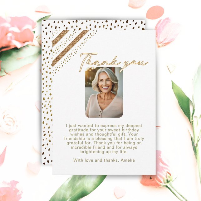 Elegant Gold Glitter Birthday Photo Thank You Card (Creator Uploaded)