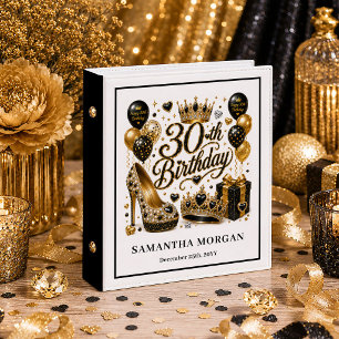 Elegant Gold Glitter Black 30th Birthday Binder