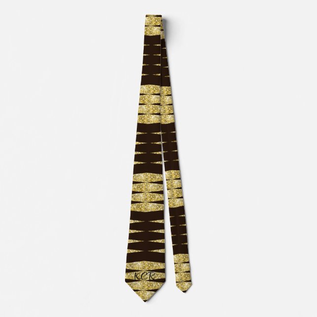 Elegant Gold Glitter Black Art Deco Pattern Tie (Front)