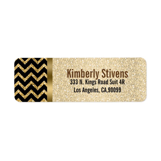 Elegant Gold Glitter Black Chevron Gold Accents (Front)