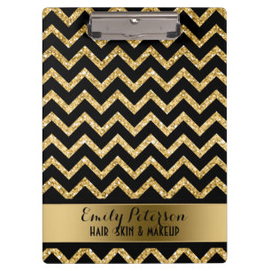 Elegant Gold Glitter Black Chevron Gold Accents Clipboard