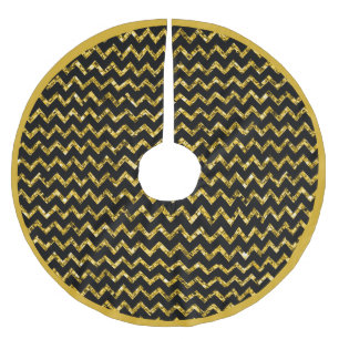 Elegant Gold Glitter Black Chevron Stripe Sparkle Brushed Polyester Tree Skirt