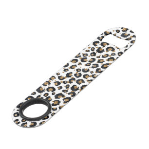 Elegant Gold Glitter Black Leopard Animal Print Bar Key