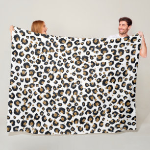 Elegant Gold Glitter Black Leopard Animal Print Fleece Blanket