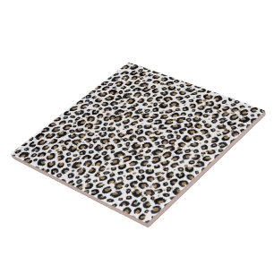 Elegant Gold Glitter Black Leopard Animal Print Tile