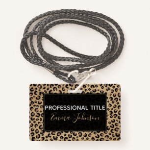 Elegant Gold Glitter Black Leopard Print Badge