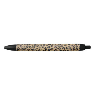 Elegant Gold Glitter Black Leopard Print Black Ink Pen