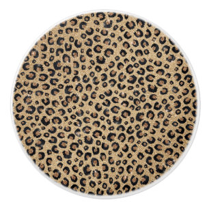 Elegant Gold Glitter Black Leopard Print Ceramic Knob
