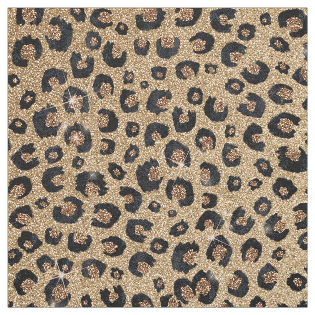 Elegant Gold Glitter Black Leopard Print Fabric (Swatch)