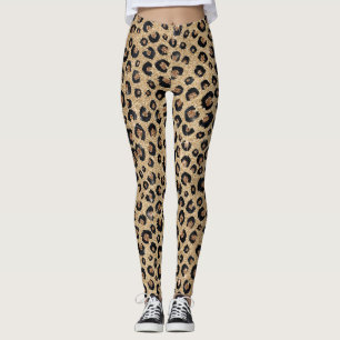 Elegant Gold Glitter Black Leopard Print Leggings