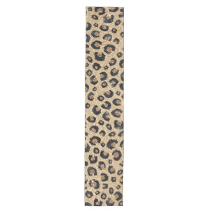 Elegant Gold Glitter Black Leopard Print Medium Table Runner