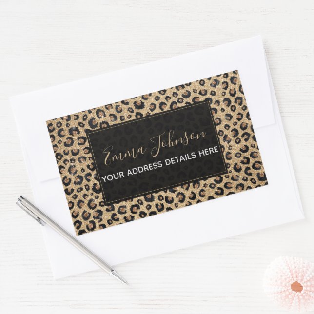 Elegant Gold Glitter Black Leopard Print Sticker (Envelope)