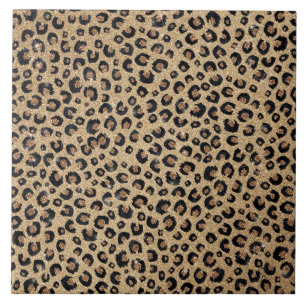 Elegant Gold Glitter Black Leopard Print Tile