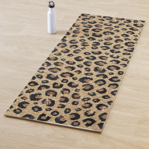 Elegant Gold Glitter Black Leopard Print Yoga Mat