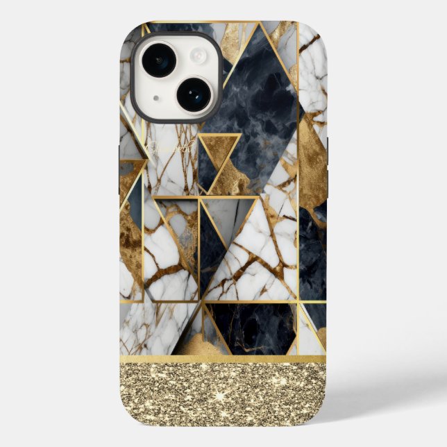 Elegant Gold Glitter Black Marble Geometric Case-Mate iPhone Case (Back)