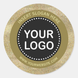 Elegant Gold Glitter Black Monogram Your Logo Classic Round Sticker