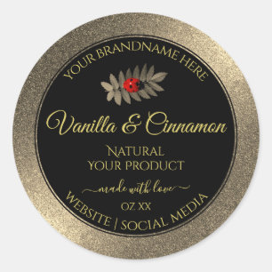 Elegant Gold Glitter Black Product Labels Ladybug