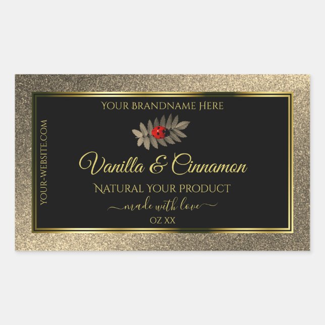 Elegant Gold Glitter Black Product Labels Ladybug (Front)
