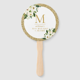 Elegant Gold Glitter Boho Floral Hand Fan