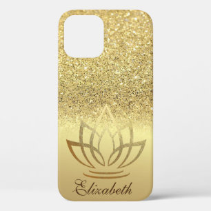 Elegant Gold  Glitter Bokeh Gold Lotus iPhone 12 Case