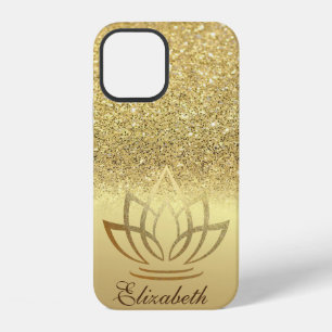 Elegant Gold Glitter Bokeh Gold Lotus iPhone 12 Case