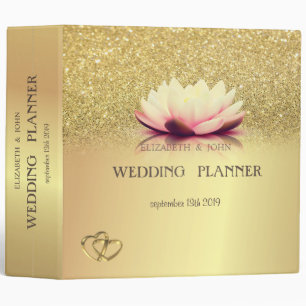 Elegant Gold Glitter Bokeh Hearts Lotus Wedding Binder