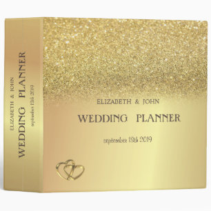 Elegant Gold Glitter Bokeh Hearts Wedding Binder