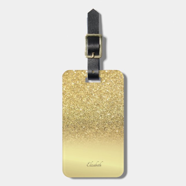 Elegant Gold Glitter Bokeh Ombre - Personalized Luggage Tag (Front Vertical)