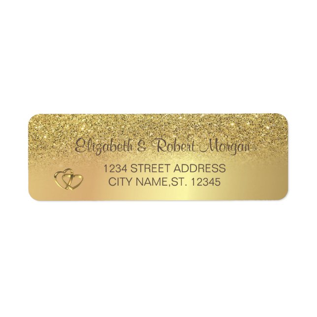 Elegant Gold Glitter Bokeh  Wedding Label (Front)