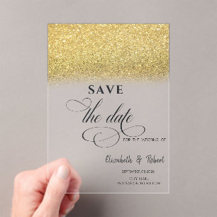 Elegant Gold Glitter Bokeh Wedding Save The Date Acrylic Invitations