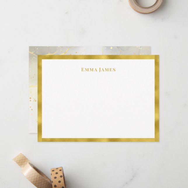 Elegant Gold Glitter Border Marble Personalized Card (Front/Back In Situ)