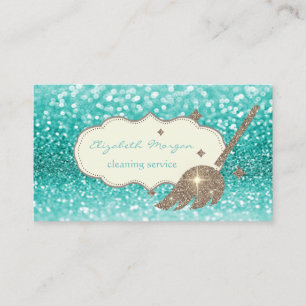 Elegant Gold Glitter Broom Bokeh Business Card