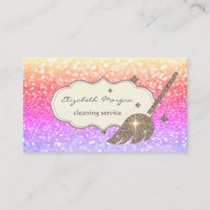 Elegant Gold Glitter Broom Bokeh Business Card