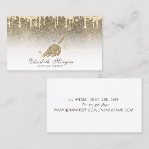 Elegant Gold Glitter Broom Maid Cleaning House Business Card