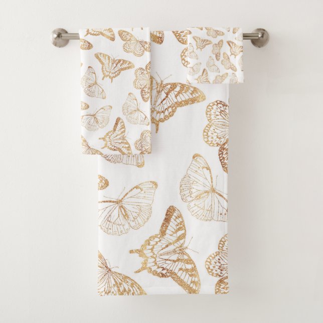 Elegant Gold Glitter Butterfly Bath Towel Set (Insitu)