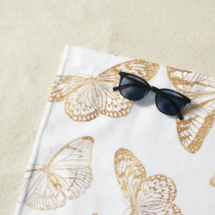 Elegant Gold Glitter Butterfly Beach Towel