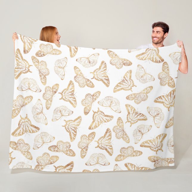 Elegant Gold Glitter Butterfly Fleece Blanket (In Situ)