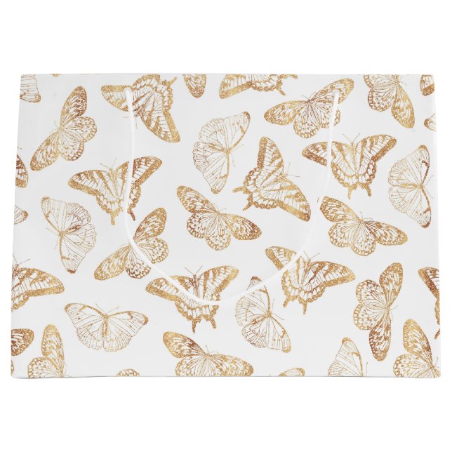 Elegant Gold Glitter Butterfly Large Gift Bag (Front)