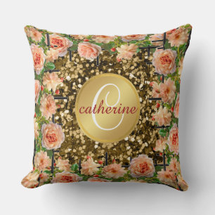 Elegant Gold Glitter Champagne Garden Throw Pillow