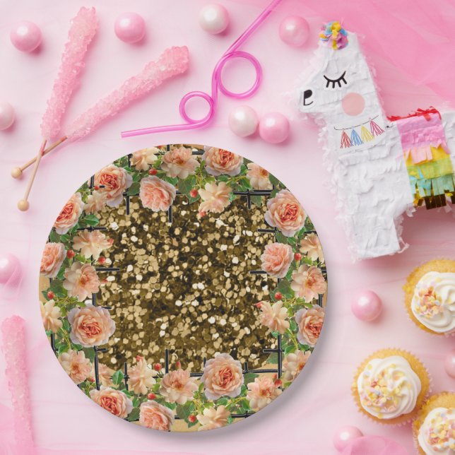 Elegant Gold Glitter Champagne Garden Wedding   Paper Plate (Party)
