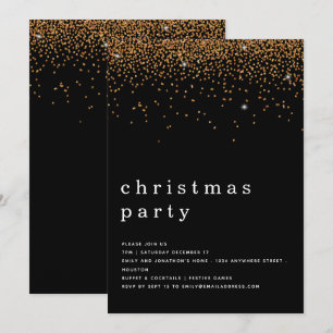 Elegant Gold Glitter Christmas Party Black Invitation