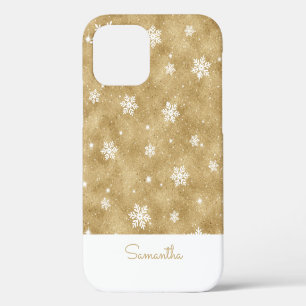 Elegant Gold Glitter Christmas Snowflake Pattern iPhone 12 Case
