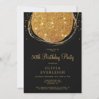 Elegant Gold Glitter Circle 50th Birthday Party
