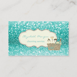 Elegant Gold Glitter Cleaning Tools Bokeh Business Card