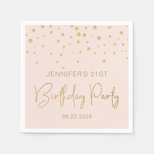 Elegant Gold Glitter Confetti 21st Birthday Blush Napkin (Front)