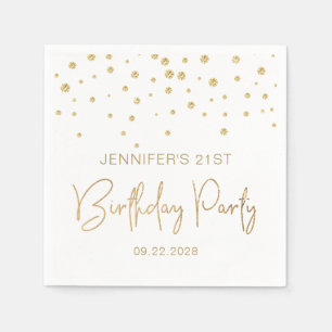 Elegant Gold Glitter Confetti 21st Birthday White Napkin