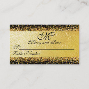 Elegant Gold Glitter Confetti on Black Place Card