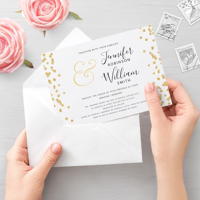 Elegant Gold Glitter Confetti Script Wedding Invitation (Elegant Gold Glitter Confetti Script Wedding Invitation)
